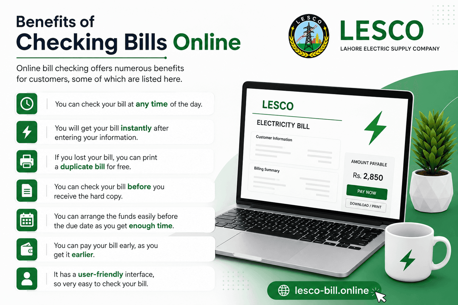 Benefits of checking a LESCO bill online